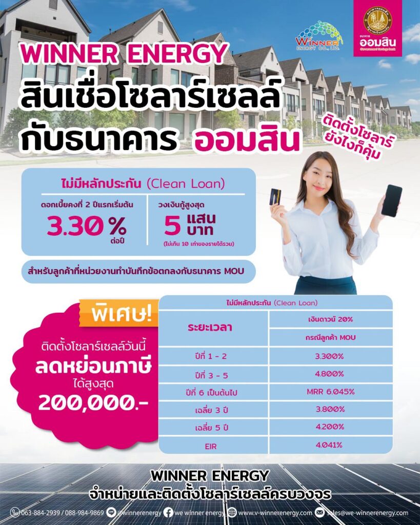 Solar For Life สินเชื่อโซลาร์เซลล์ ออมสิน x WINNER ENERGY